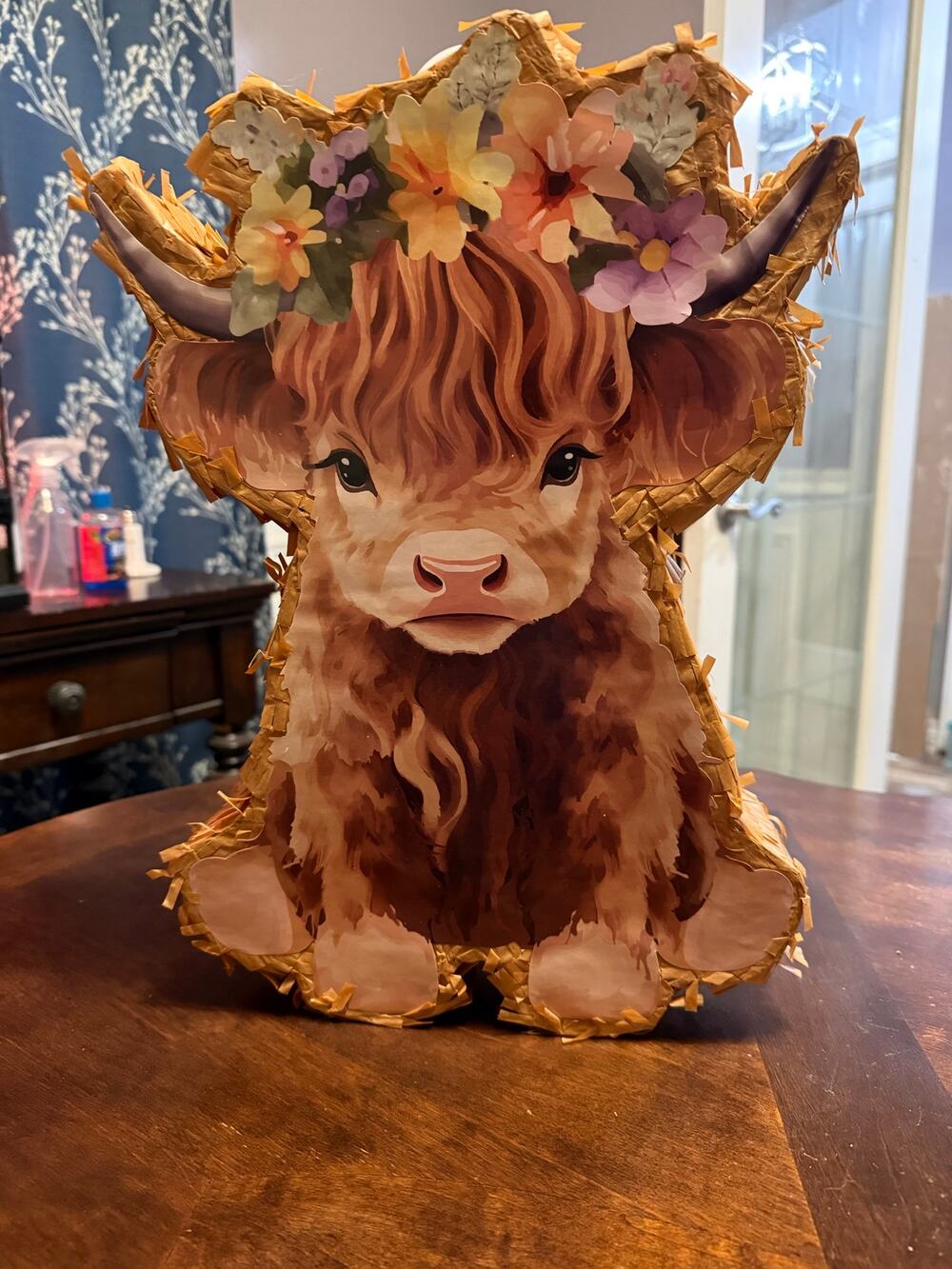 HIGHLAND COW PIÑATA KIT with Blindfold, Stick & Confetti 16” x 12”
